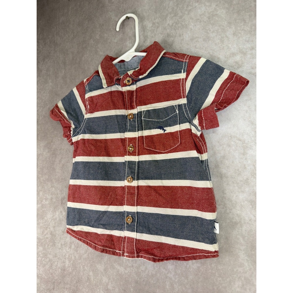 Tommy Bahama Button Down Shirt Boys 18M Red Blue Striped Short Sleeve Marlin - Picture 2 of 6